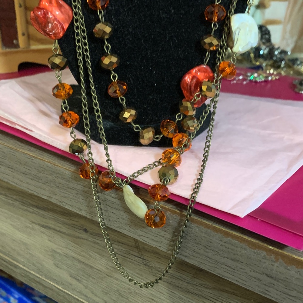 Charming Charlie Orange and Cream Multi-Strand Necklace